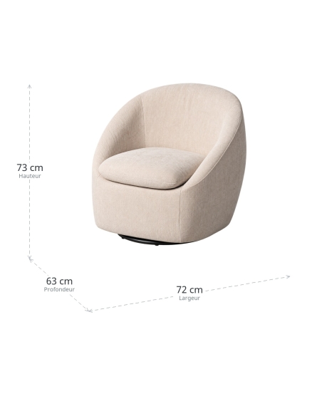 Dimensions : Fauteuil pivotant en tissu beige et base métal