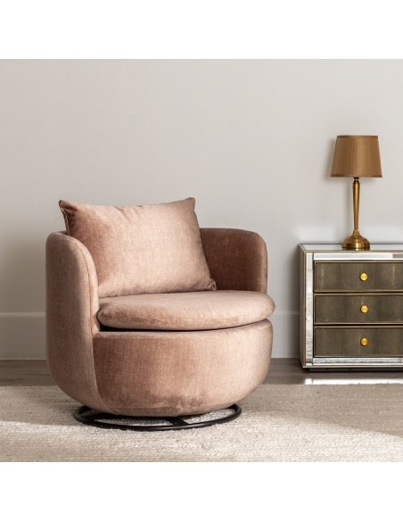 Vue en situation : Fauteuil pivotant taupe Old avec coussin déhoussable