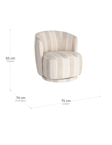 Dimensions : Fauteuil pivotant en tissu beige et base métal