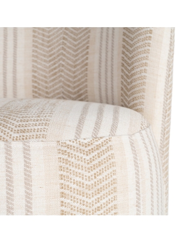 Detail : drehbarer Sessel beige aus Stoff mit Metallfuß