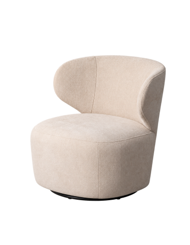 Freigestellte Ansicht : Drehbarer Sessel beige aus Stoff und Holz mit Rundsitz