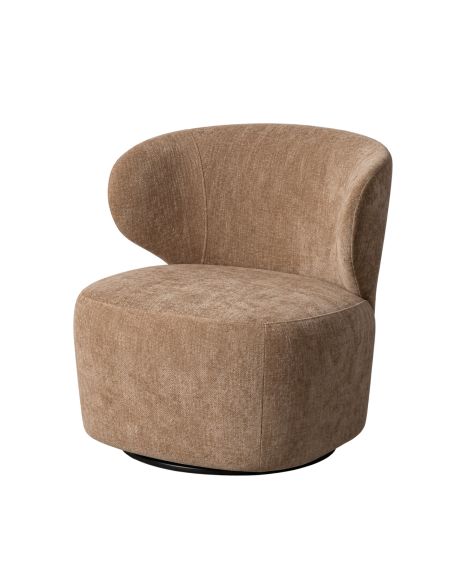 Isolated view : taupe old swivel armchair with curved backrest