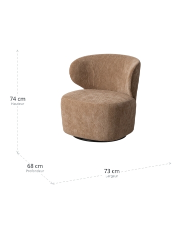 Dimensiones : Sillón giratorio taupe old con respaldo curvo