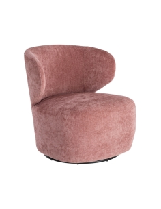 Vue détourée : Fauteuil pivotant rose en tissu et piètement bois
