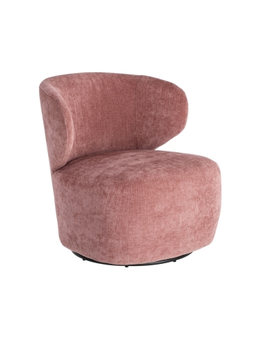 Vrijstaand beeld : draaifauteuil roze in stof met houten basis
