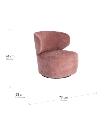 Dimensions : Fauteuil pivotant rose en tissu et piètement bois