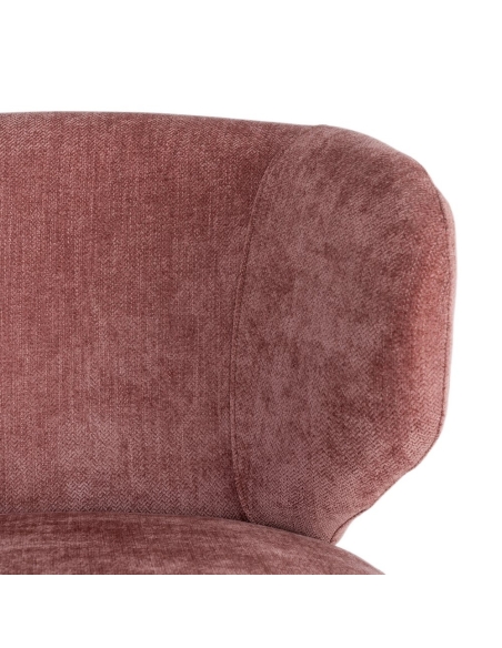 Détail : Fauteuil pivotant rose en tissu et piètement bois