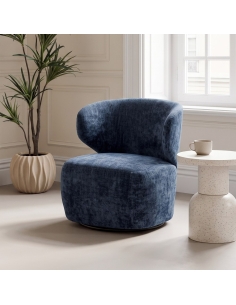 Vue détourée : Fauteuil pivotant bleu en tissu, dossier incurvé 2