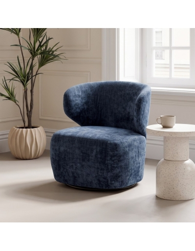 Room view : Blue swivel armchair in fabric, curved backrest