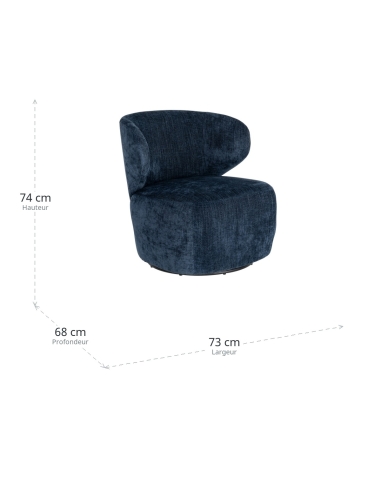 Afmetingen : Blauwe draaifauteuil in stof met gebogen rug