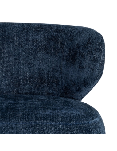 Detalle : Sillón giratorio azul en tejido, respaldo curvo