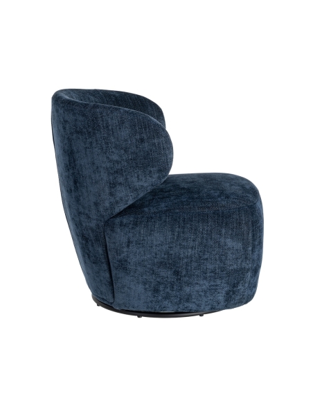 Detail : Blauer Drehsessel aus Stoff mit geschwungener Rückenlehne