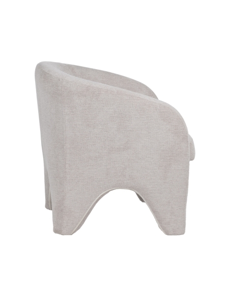 Detail : beige stoffen fauteuil met gebogen rugleuning