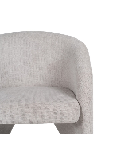 Détail : Fauteuil salon en tissu beige à dossier courbe