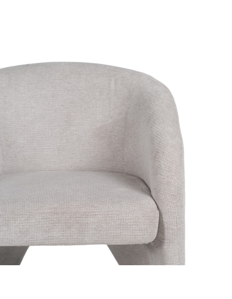 Detail : beige fabric armchair with curved back