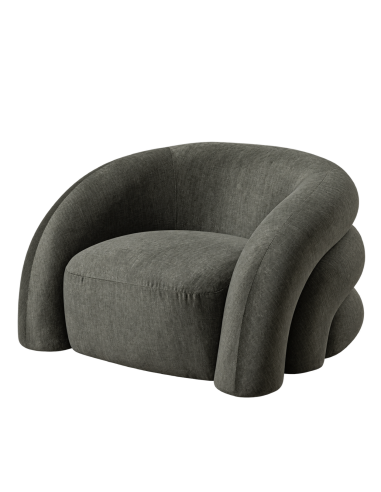 Vue détourée : Fauteuil de salon vert en tissu, dossier capitonné incurvé