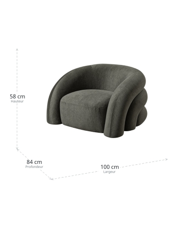 Dimensiones : Sillón verde de tela con respaldo curvo capitoné