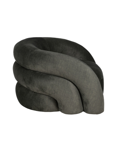 Detail : green fabric armchair with curved buttoned backrest
