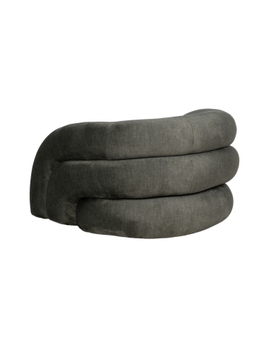 Detail : green fabric armchair with curved buttoned backrest