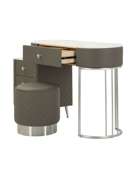 Kaptafel SHARON grijs en zilver – geopende lades