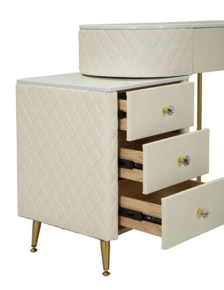 Penteadeira SHARON branco creme e dourada – pormenor das gavetas