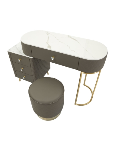 Schminktisch SHARON Grau und Gold – Detail der Tischplatte