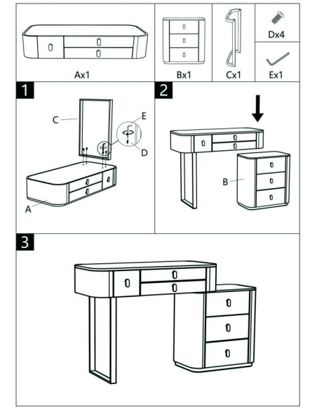 Dressing table BEAUTY cream and gold – assembly instructions
