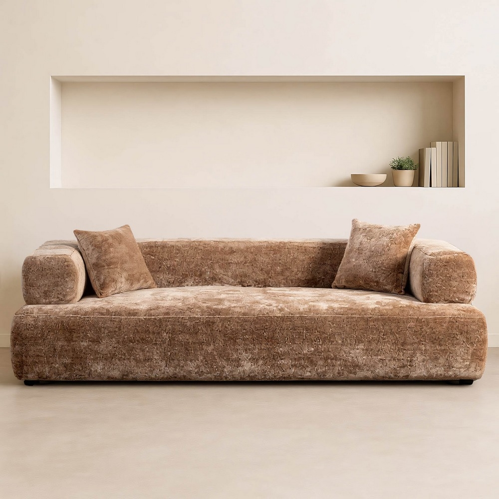 Autre vue : Grand canapé beige IXIA en tissu, assise basse et large