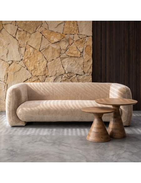 Vue en situation : Canapé trois places IXIA beige aux formes arrondies