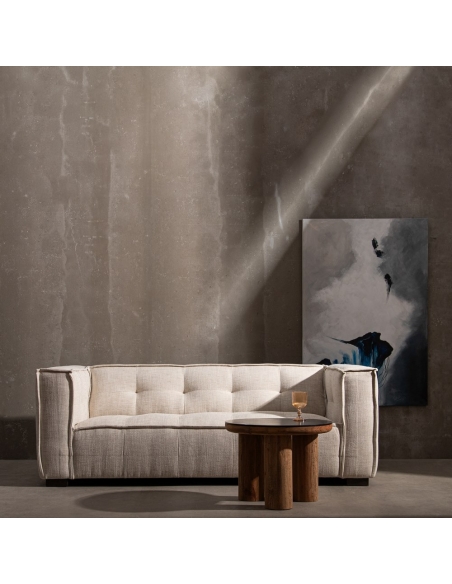 Beige IXIA SIBARIS driezitsbank met gecapitonneerde stof - image 2