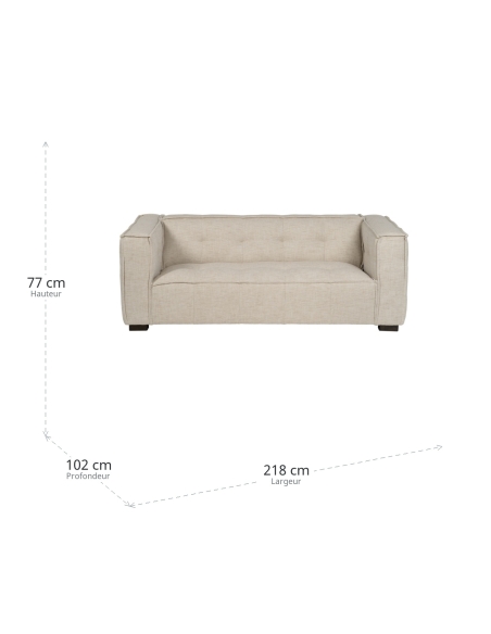 Beige IXIA SIBARIS driezitsbank met gecapitonneerde stof - image 3