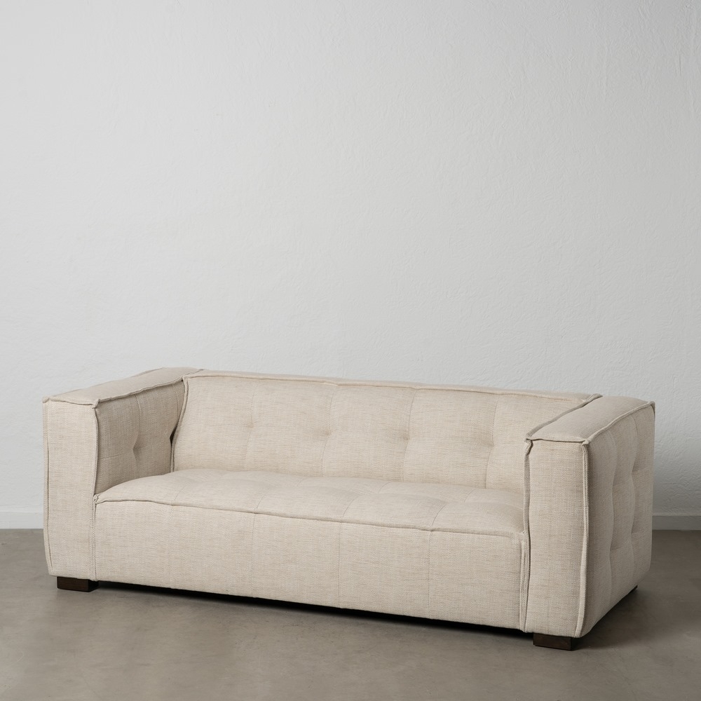 Beige IXIA SIBARIS driezitsbank met gecapitonneerde stof - image 4