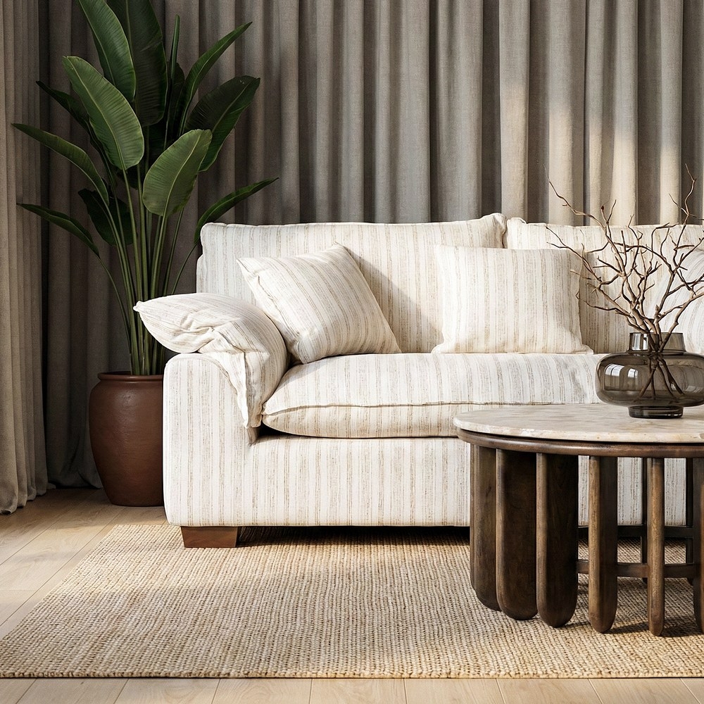 Cremefarbenes IXIA Zweisitzer-Sofa mit feinen Streifen - image 2