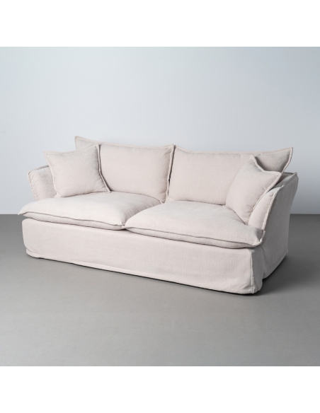Sofá grande creme IXIA de três lugares com debruns - image 2