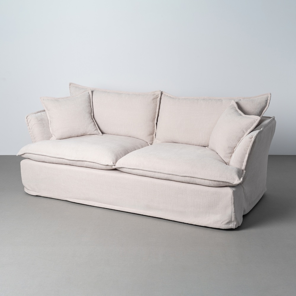 Sofá grande creme IXIA de três lugares com debruns - image 2
