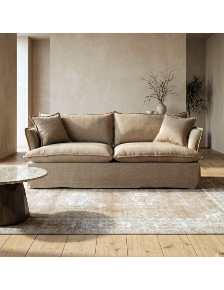 Sofá grande beige oscuro IXIA con cojines ribeteados - image 2