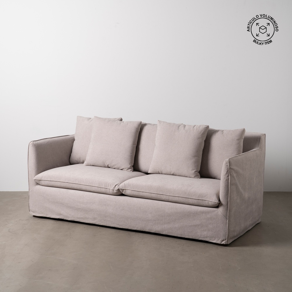 Taupekleurige IXIA bank met losse kussens en schuine armen - image 2