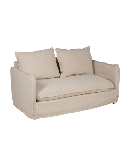 Vue détourée : Canapé crème deux places IXIA en coton et lin naturel