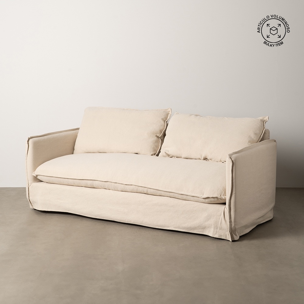 Sofá grande creme IXIA de três lugares em algodão e linho - image 2