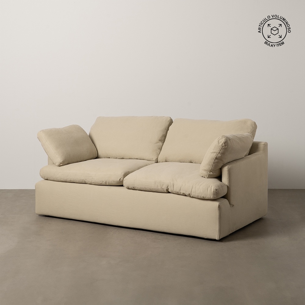 Divano beige IXIA a due posti in cotone e lino con cuscini - image 2