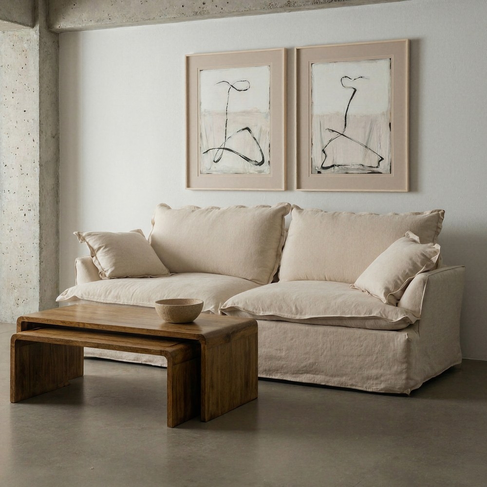 Sofá grande beige IXIA de tres plazas y respaldo suave - image 2