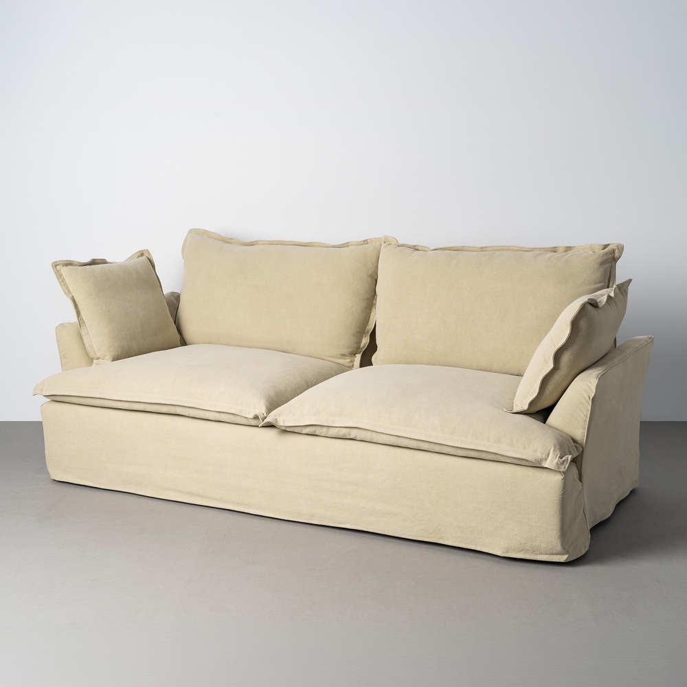 Large IXIA pale green three-seat sofa with covered base - image 2