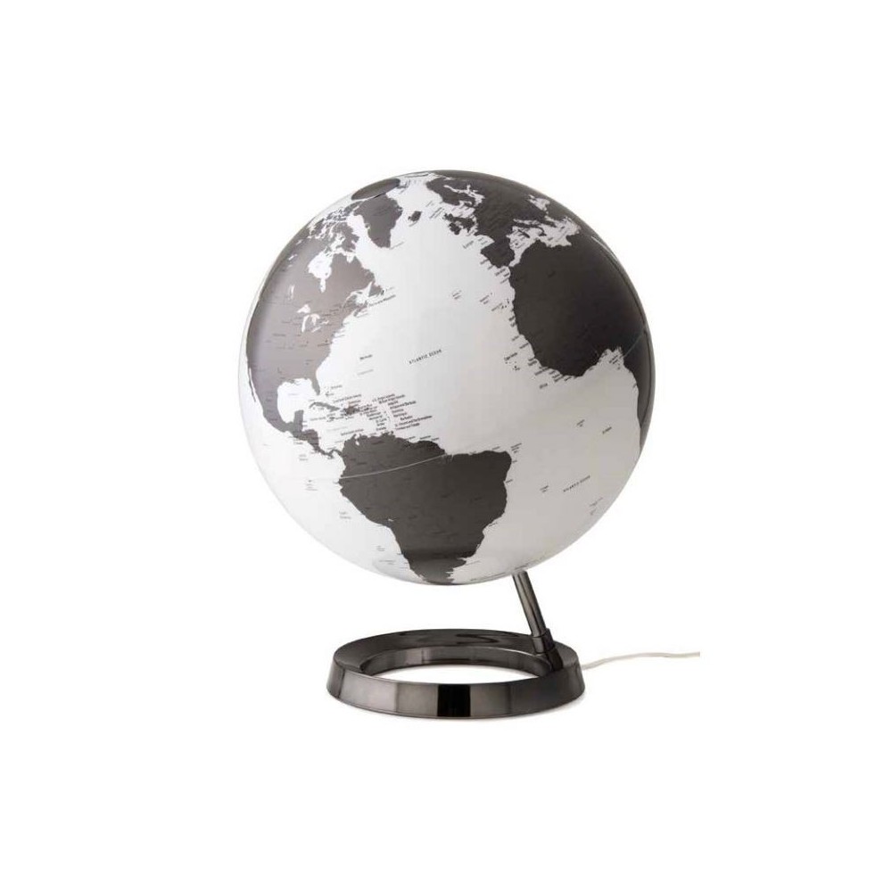Luminous Terra Globo Negro Design Branco na Base Preta