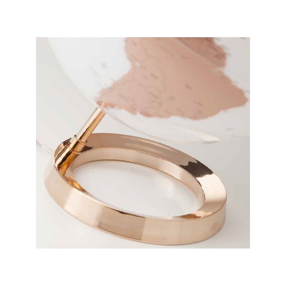 Illuminated terrestrial globe in copper white design on copper-colored base