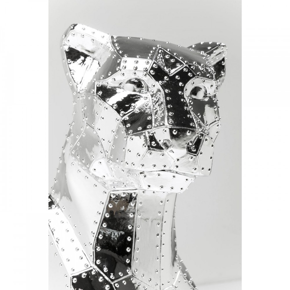 Panthère assise décorative chromée rivet