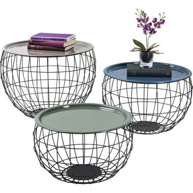 Conjunto de 3 mesas de centro de acero multicolor La Costa Wire