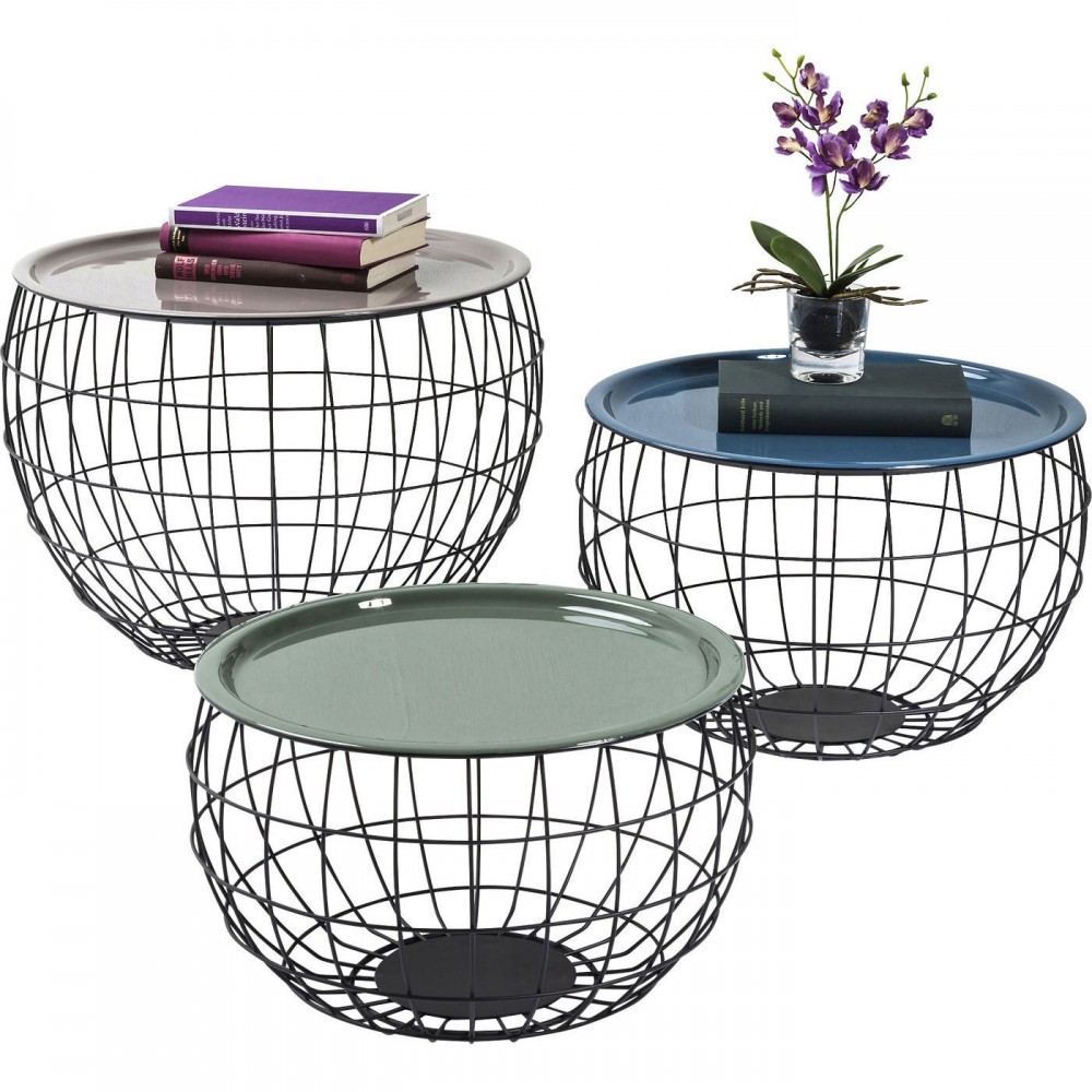 Conjunto de 3 tabelas de baixo multicolorido fio Costa de aço
