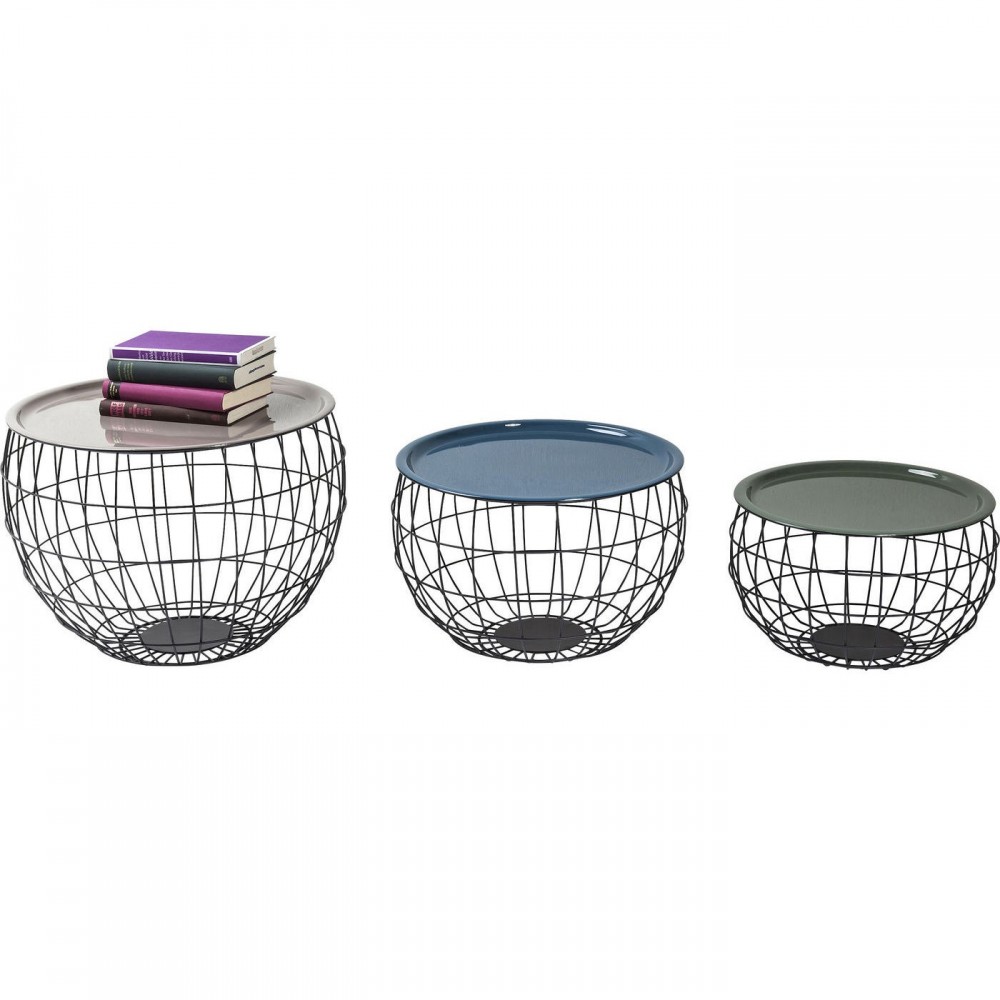 Conjunto de 3 tabelas de baixo multicolorido fio Costa de aço