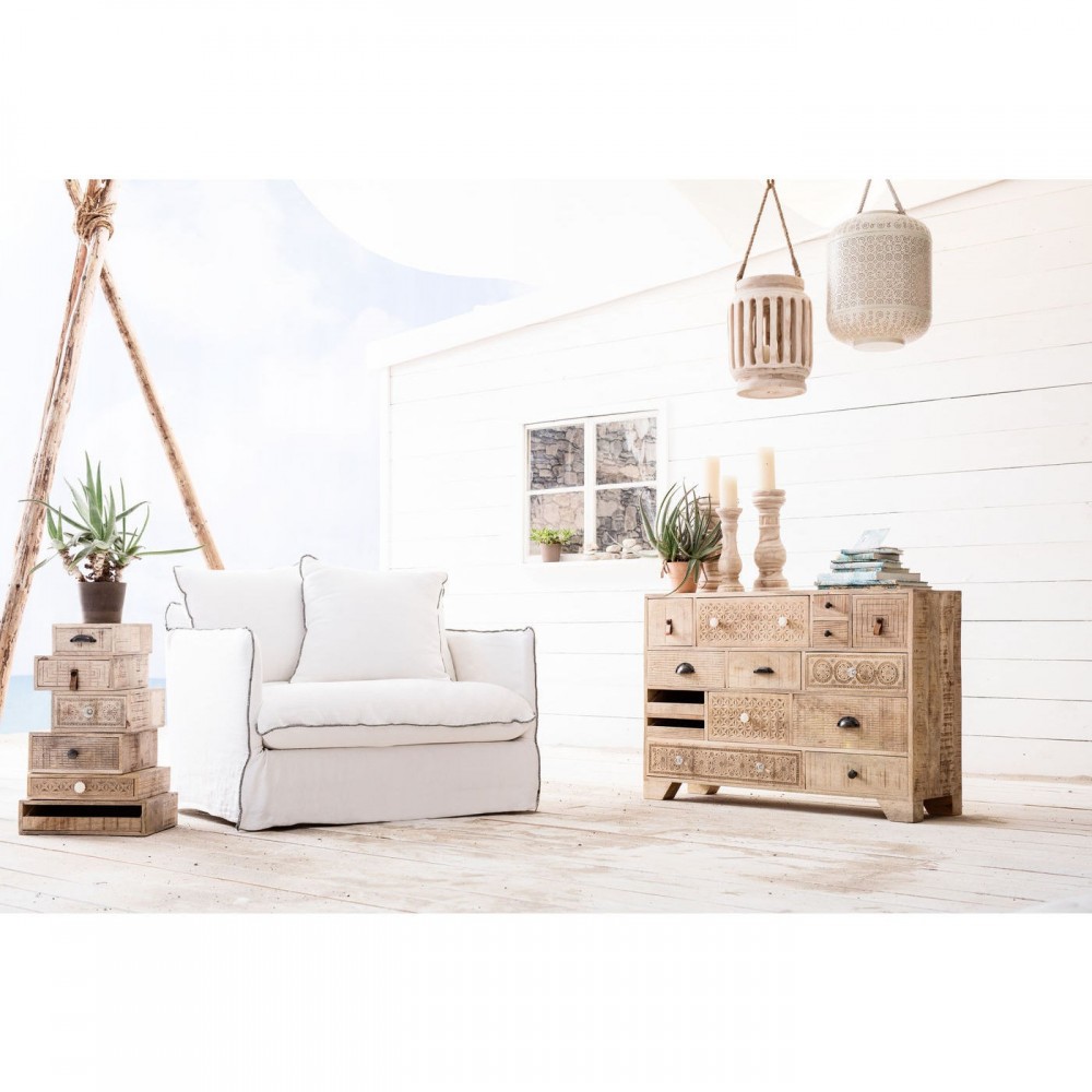 Commode 14 tiroirs en bois clair ethnique Puro